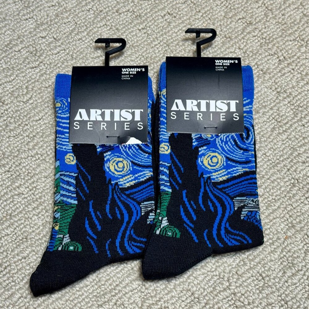 2 Artist Series New Novelty Crew Socks Size 6-12/13 - Men's/Women's -